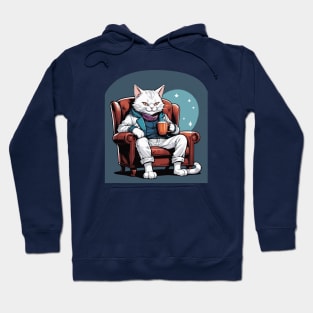White Cat Lounging with Hot Chocolate Hoodie